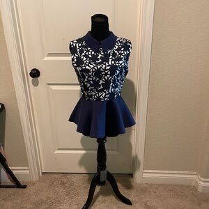 Navy blue floral peplum top